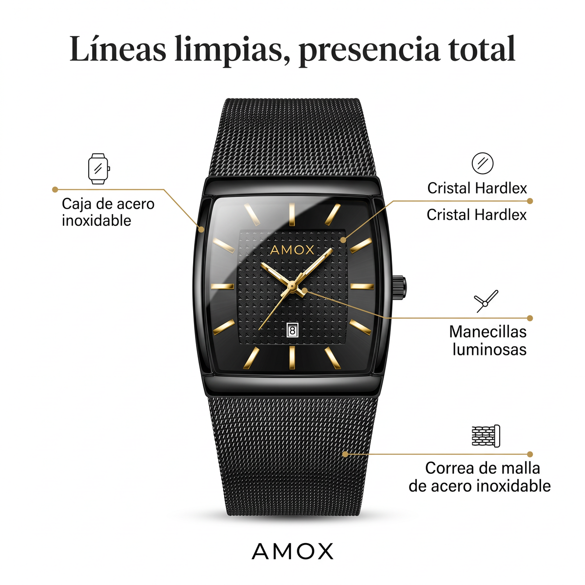 Hombre usando el Reloj Finesse Amox de caja rectangular