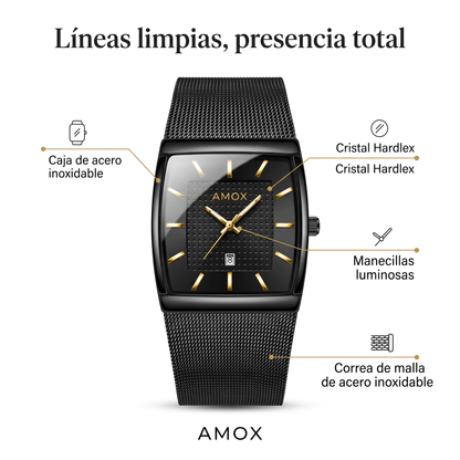 Hombre usando el Reloj Finesse Amox de caja rectangular