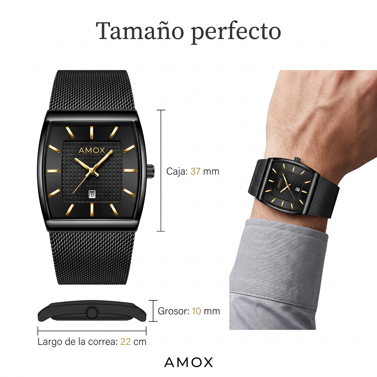 Reloj Finesse Amox para hombre con manecillas luminosas y fecha automática