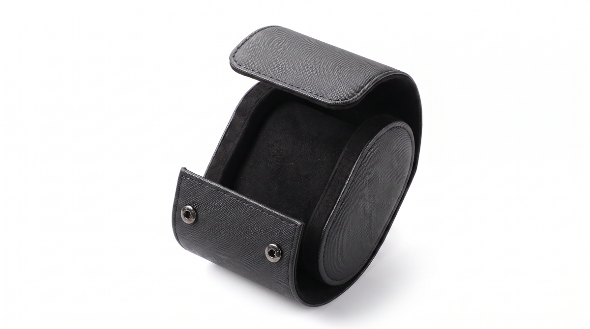 Estuche Amox porta-reloj de viaje color negro, fondo blanco