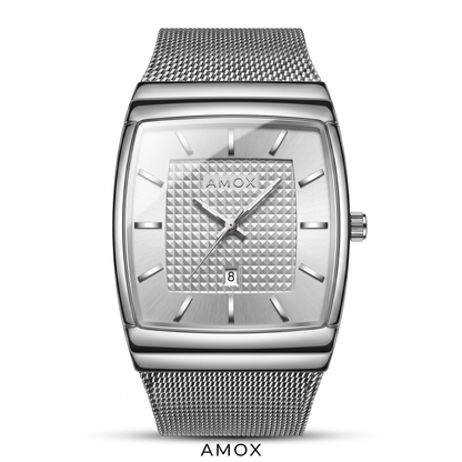 Reloj Finesse Hombre Amox color Plata con esfera Blanca, brazalete de acero inoxidable
