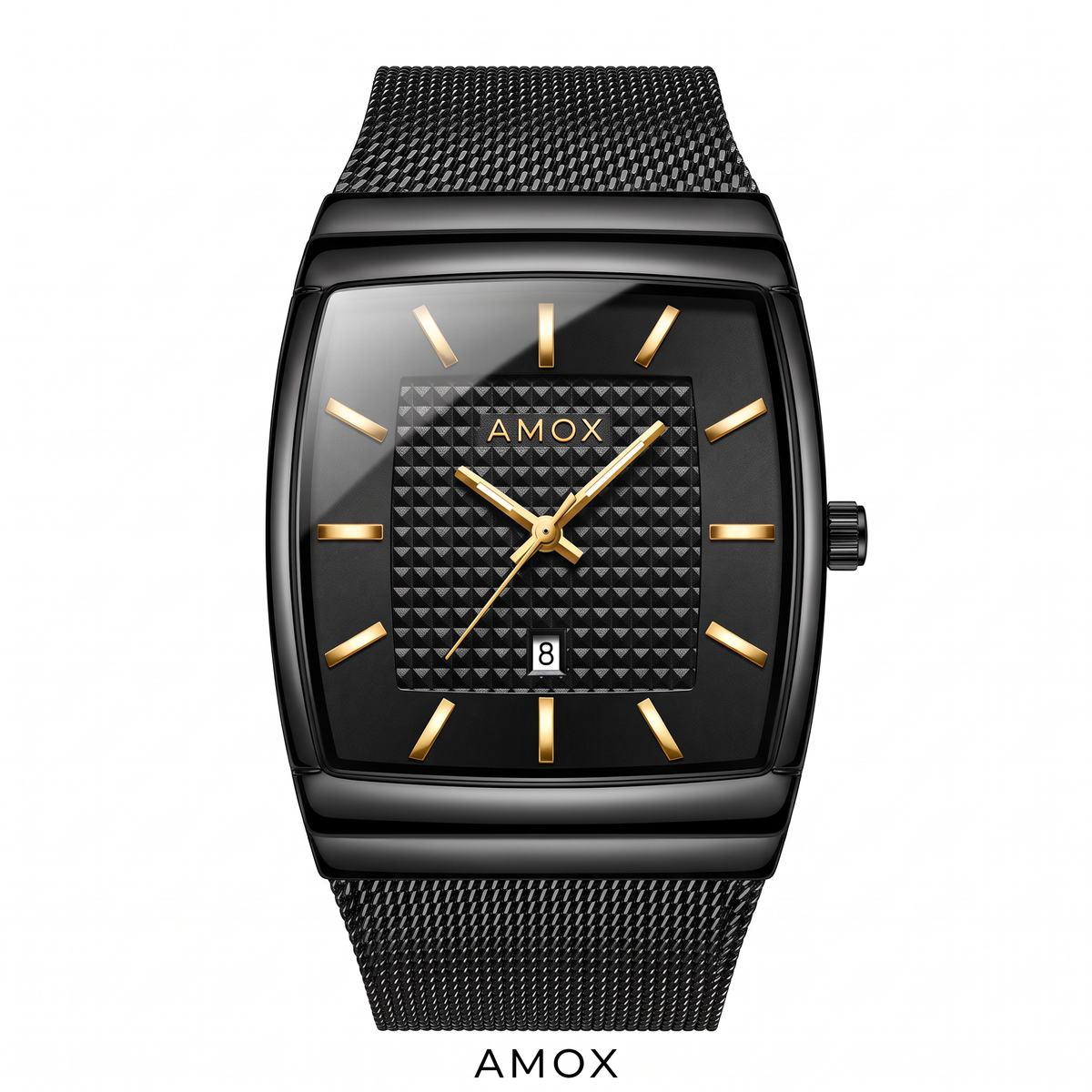 Reloj Finesse Hombre Amox color Negro / Negro, caja rectangular y brazalete de acero